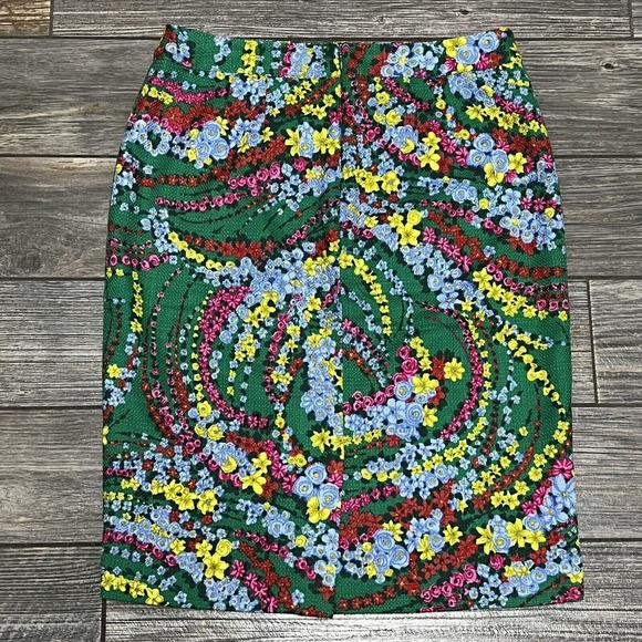 Talbots Green Floral Staight Pencil Skirt Size 2 Woven 28 1/2 Waist Stretch - Picture 11 of 16